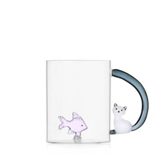 Ichendorf Tabby Cat mug pink fish & white cat with smoke tail by Alessandra Baldereschi - Buy now on ShopDecor - Discover the best products by ICHENDORF design